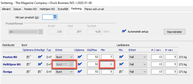 Packningsinställningar