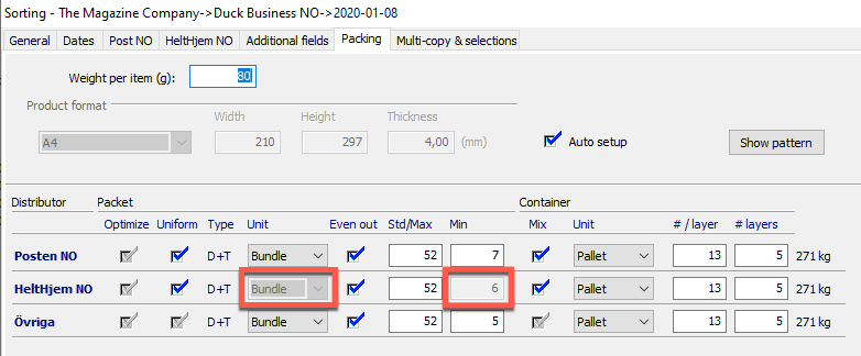 Setting up how to pack products